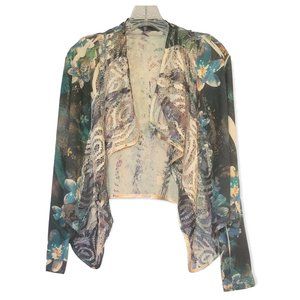 B.L.E.U. Knit Open Front Top With Lace Front Size Petite Medium